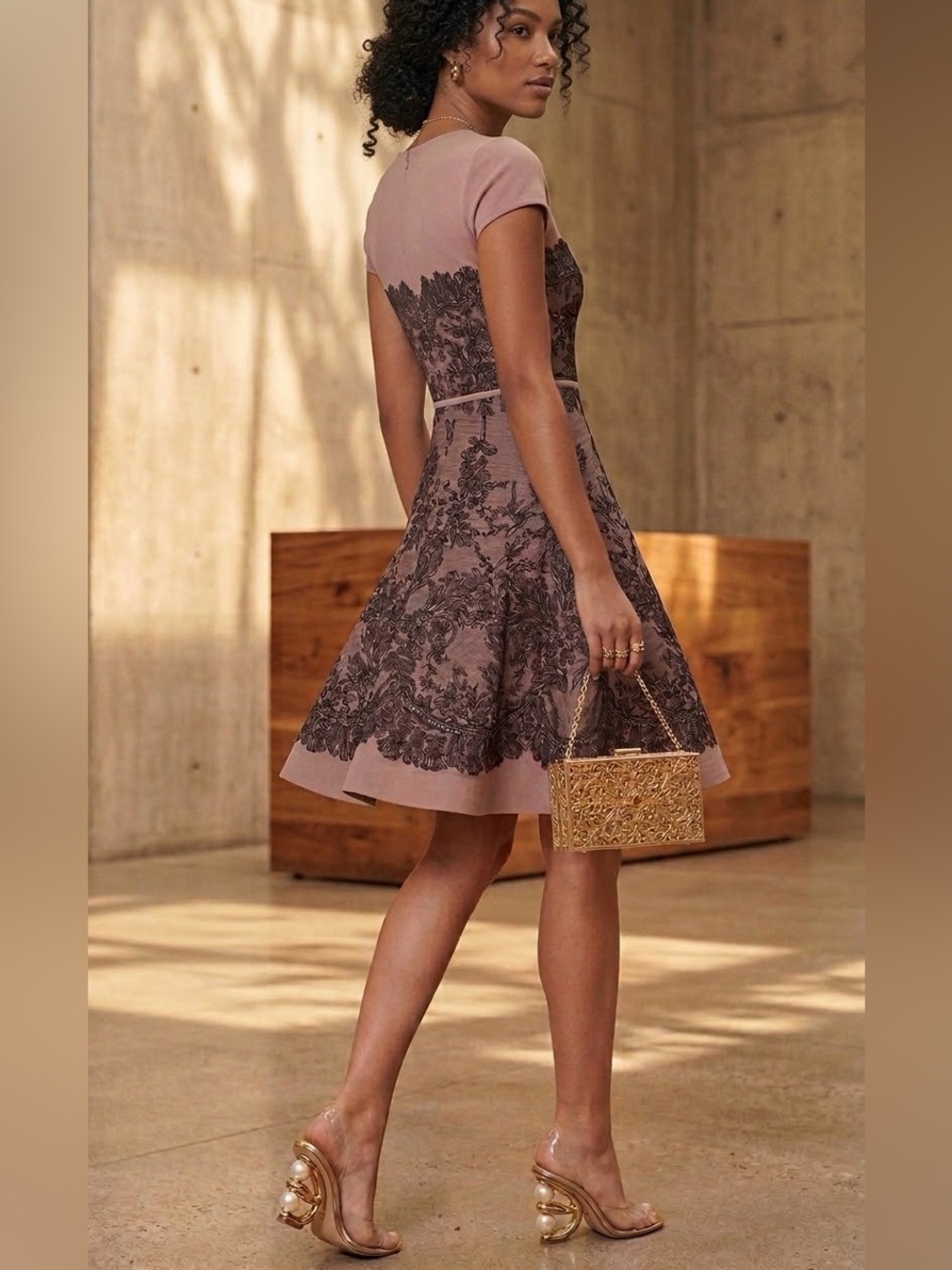 BCBG MaxAzria “The Mona” Lace Print Mini Dress | Lovely Structured Heavy Fabric